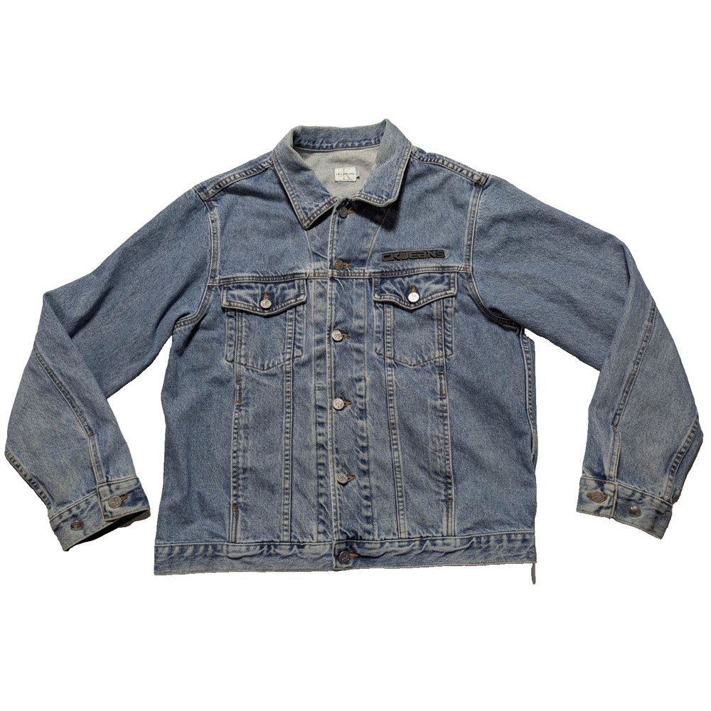 VTG Calvin Klein CK Jeans - Men Large Double Stone Wash Denim Trucker Jacket